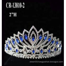 Wholesale Blue Rhinestone Flower Queen Crown And Tiara